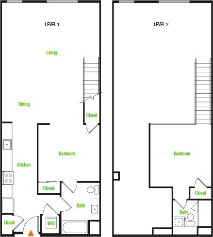 Floor plan for 1 bed, 2 baths, 1112 sqft